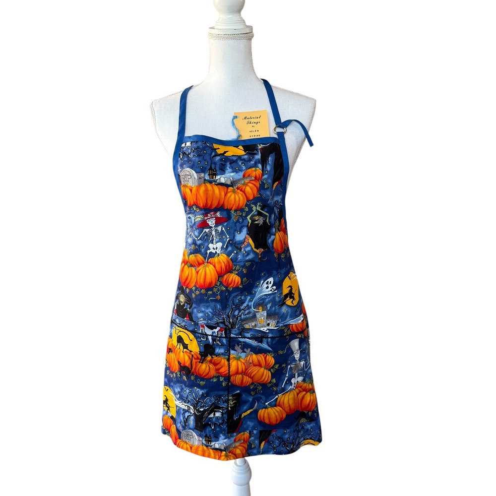 Halloween Apron Witch Black Cat Pumpkin Spooky Party Costume Accessory Women Vtg